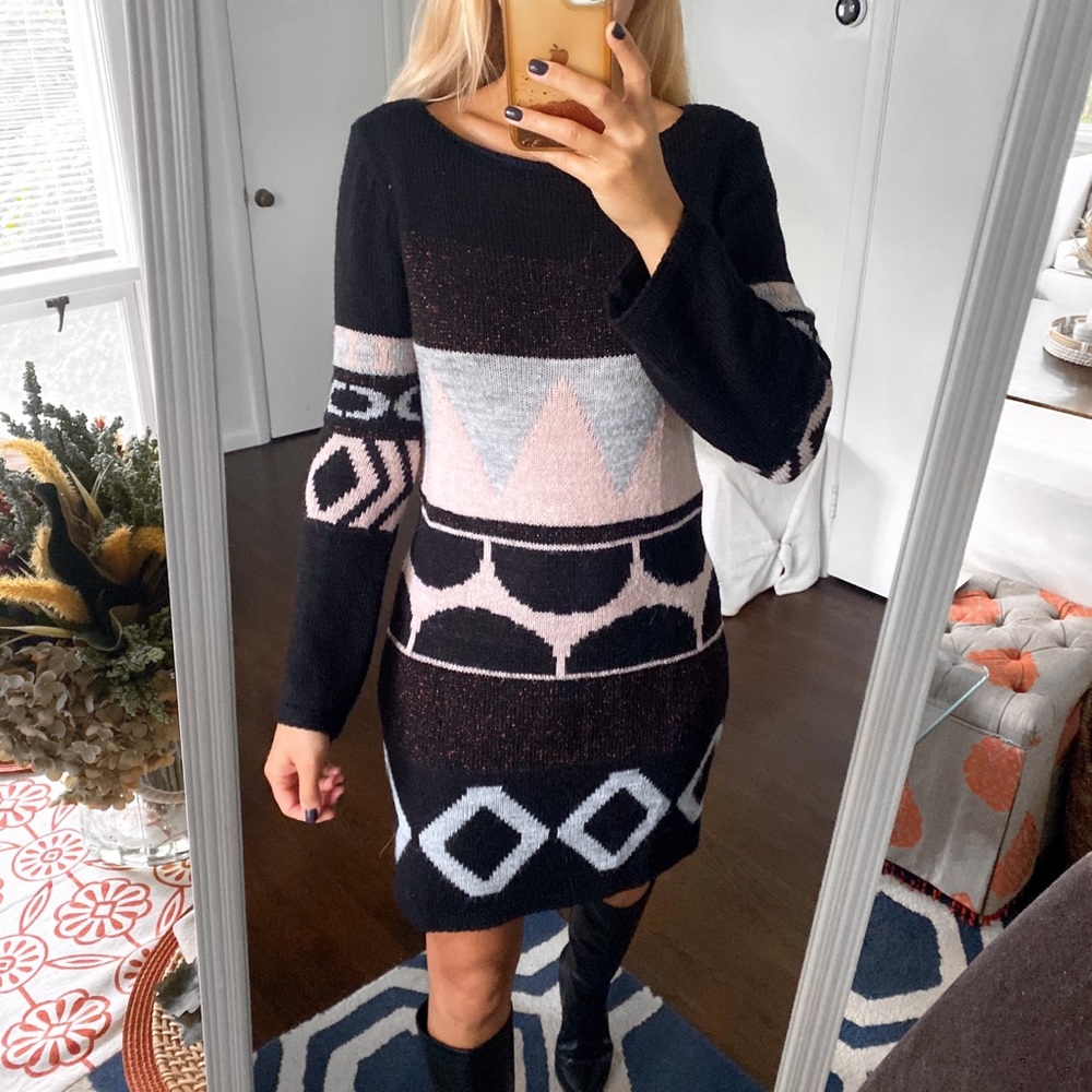 Italian made Long Sleeve Dress - Black and Pink